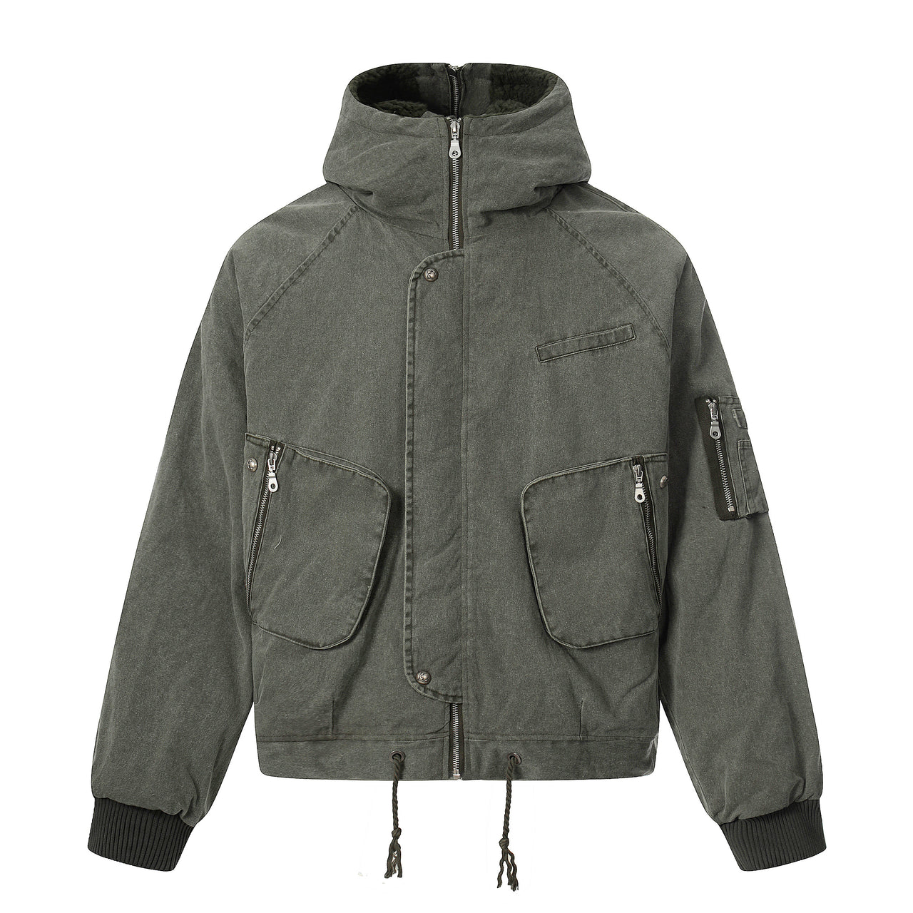 High-Street Shearling-Collar Utility Bomber Jacket