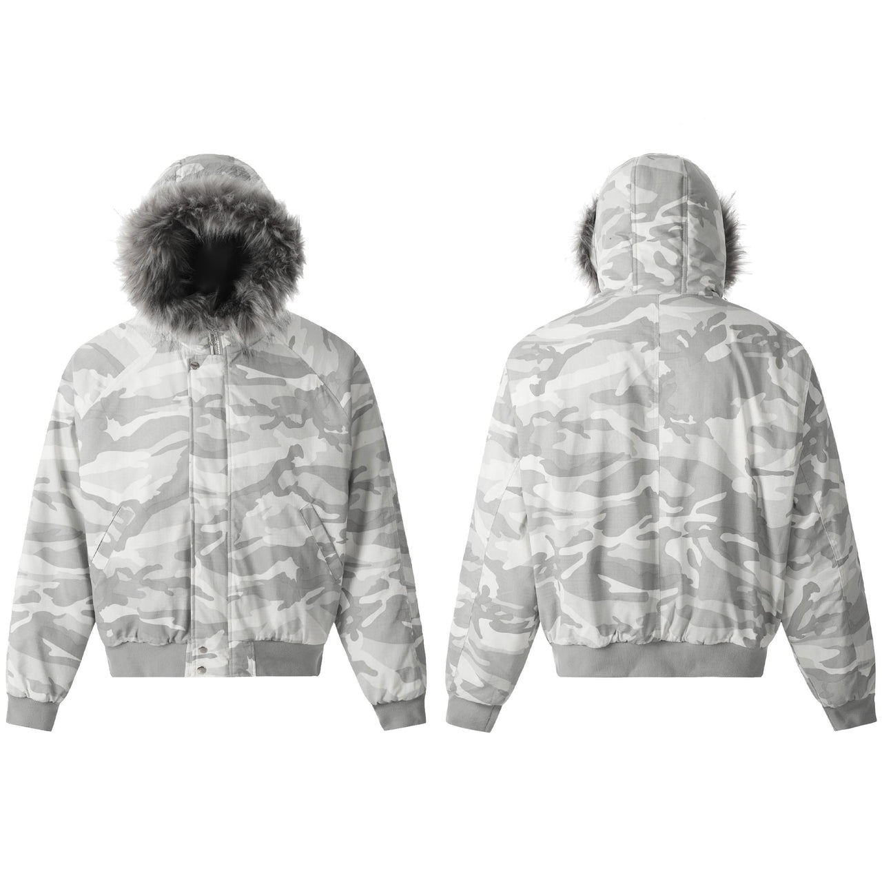 Omirad White Camo Faux Fur Hooded Padded Jacket
