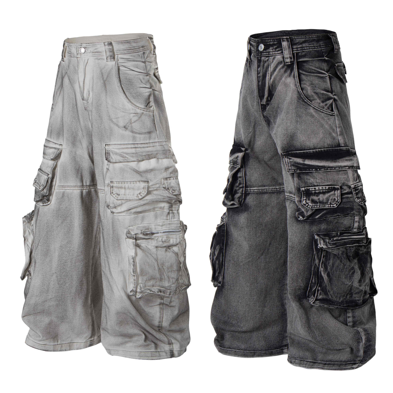 Omirad Multi-Pocket Washed Cargo Jeans