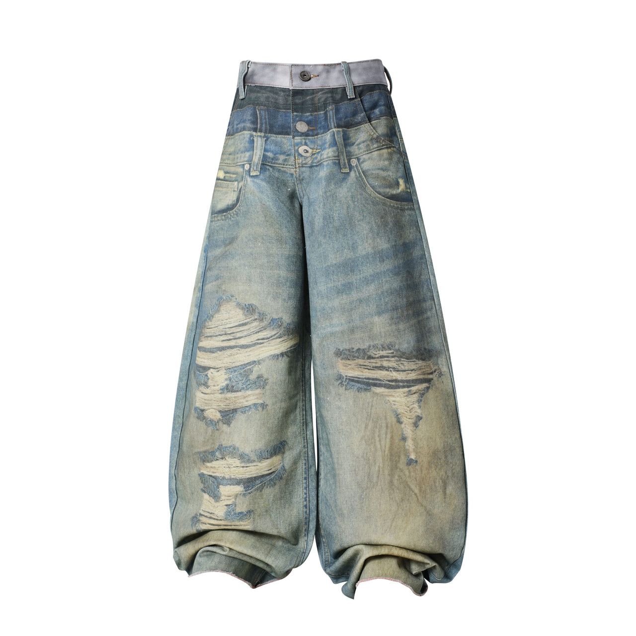Omirad “Layered Fade Distressed Balloon Jeans”