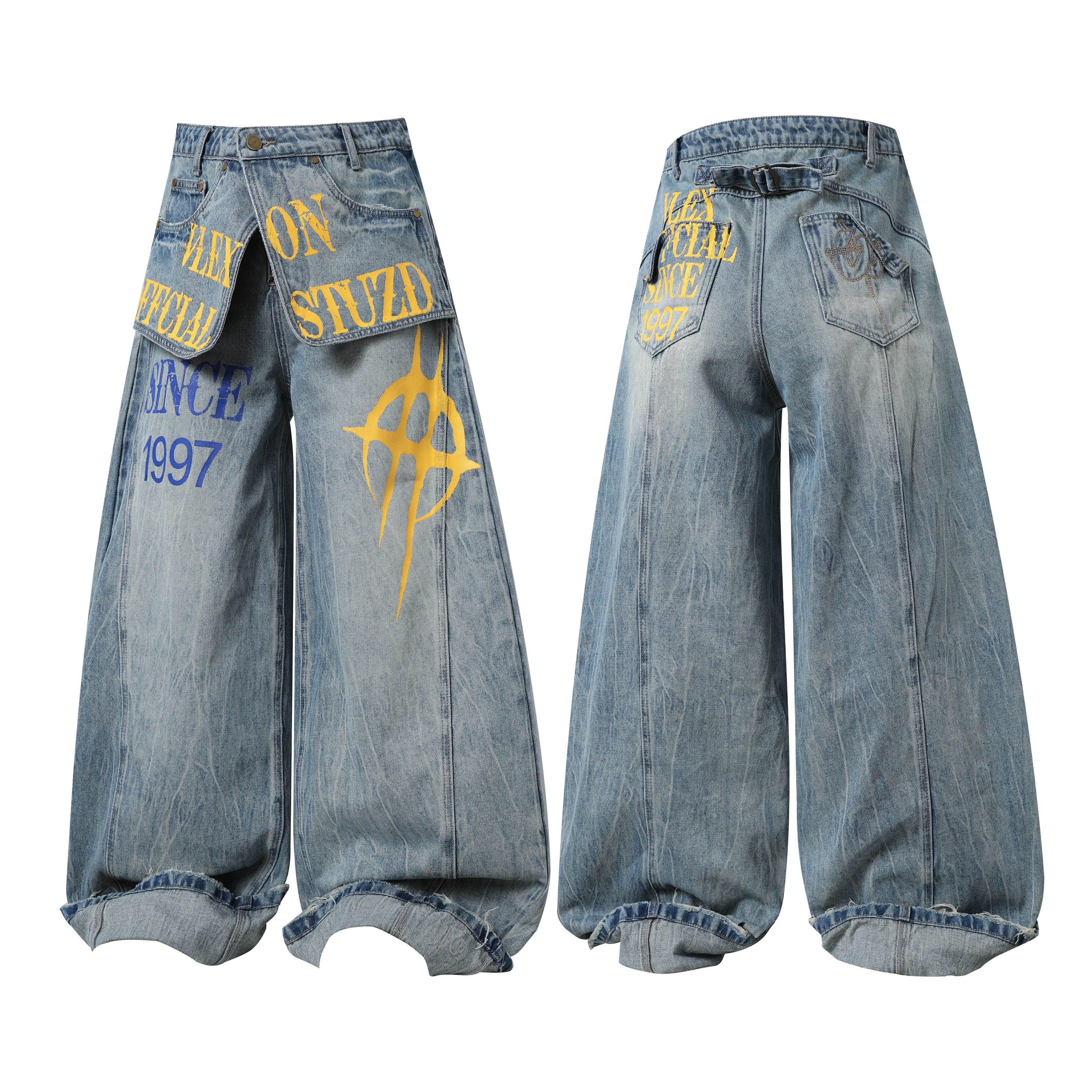 Omirad Graphic Wide-Leg Denim Pants - omirad