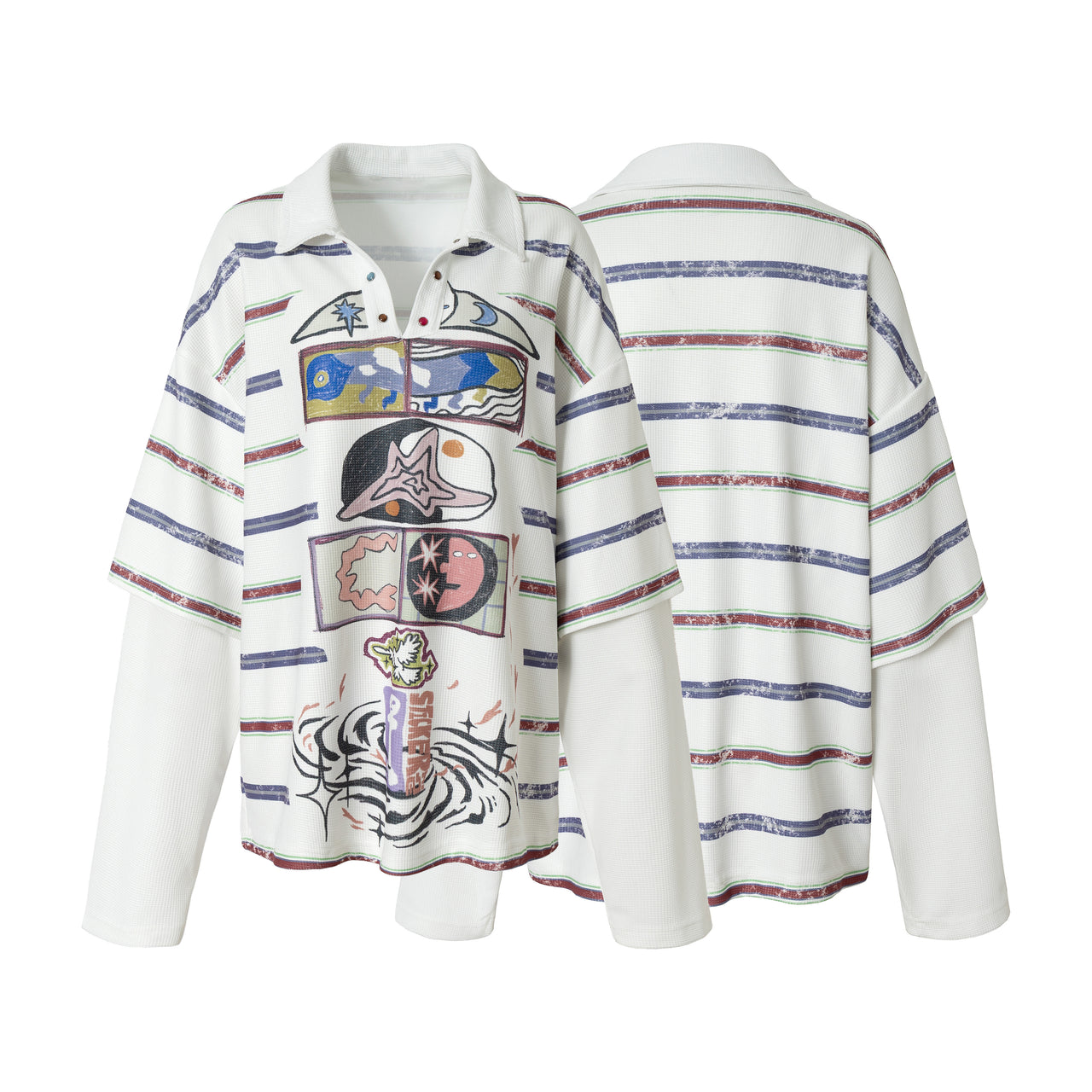 Omirad Abstract Stripe Long-Sleeve Polo Shirt