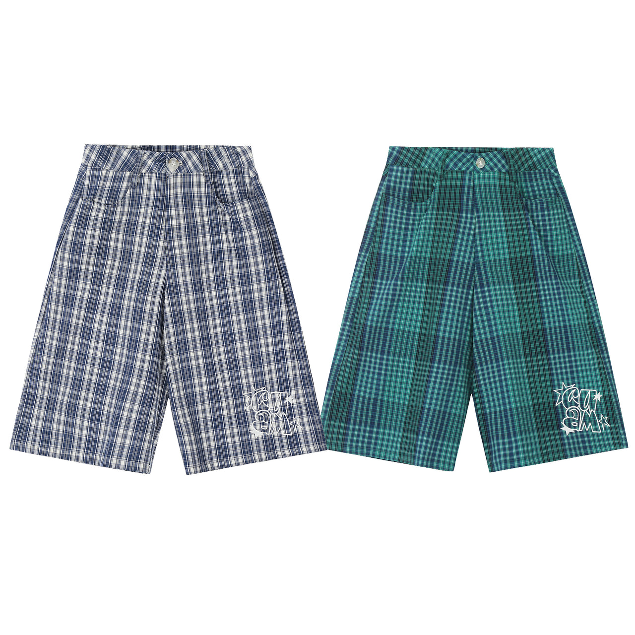 American Minimalist Color-Block Plaid Casual Shorts