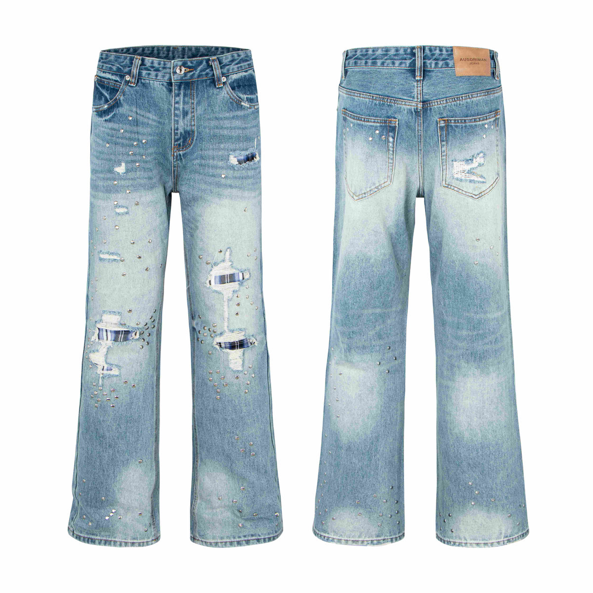 Omirad Rhinestone Distressed Wide-Leg Jeans
