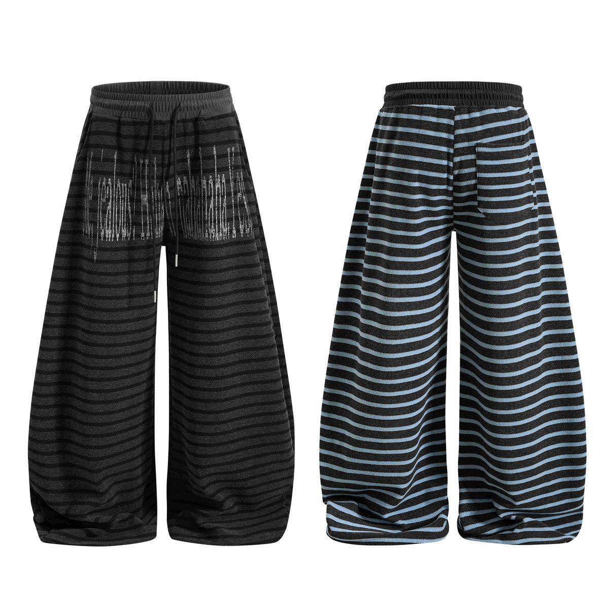 Omirad Striped Distressed Graphic Wide-Leg Sweatpants