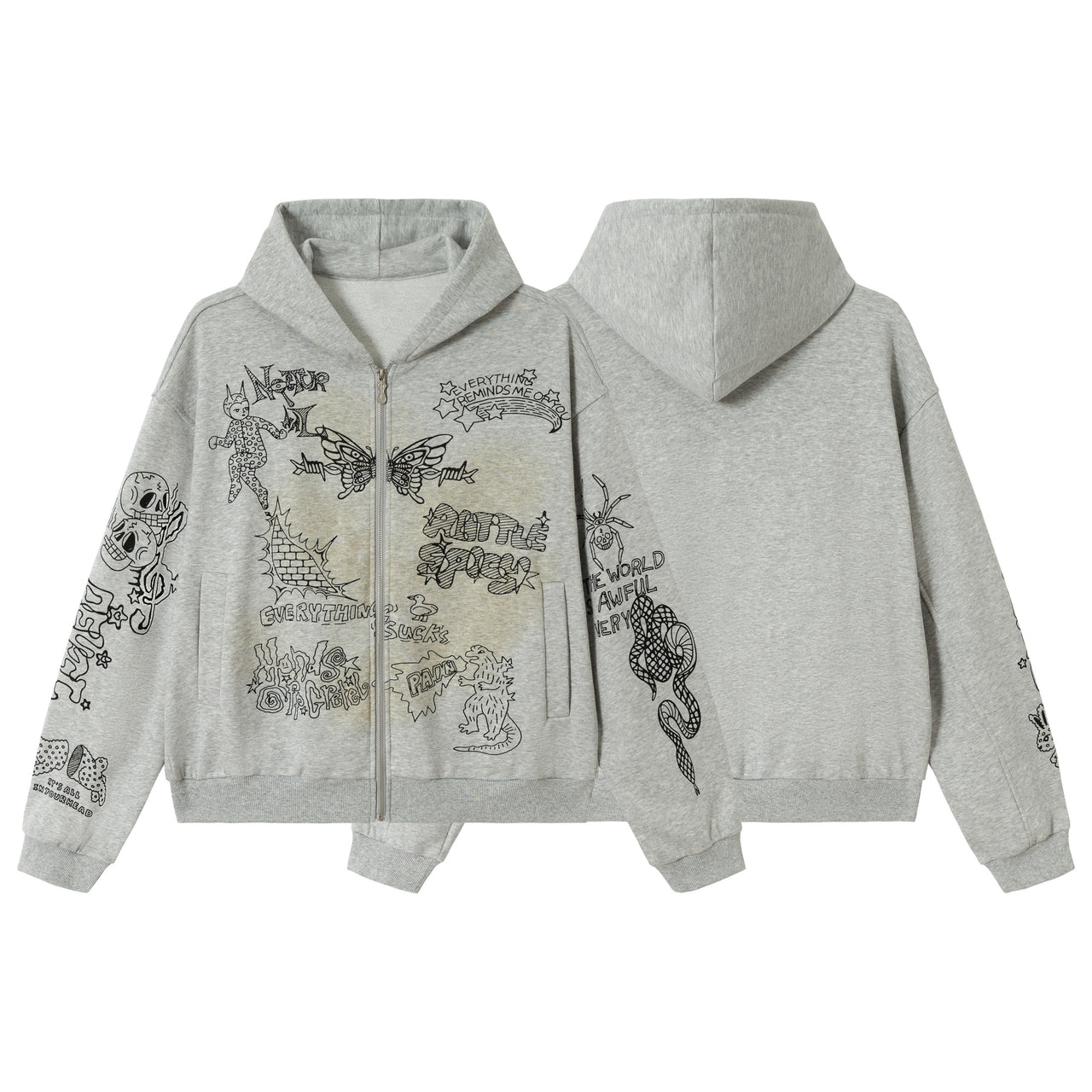 Omirad Doodle Graphic Zip Hoodie