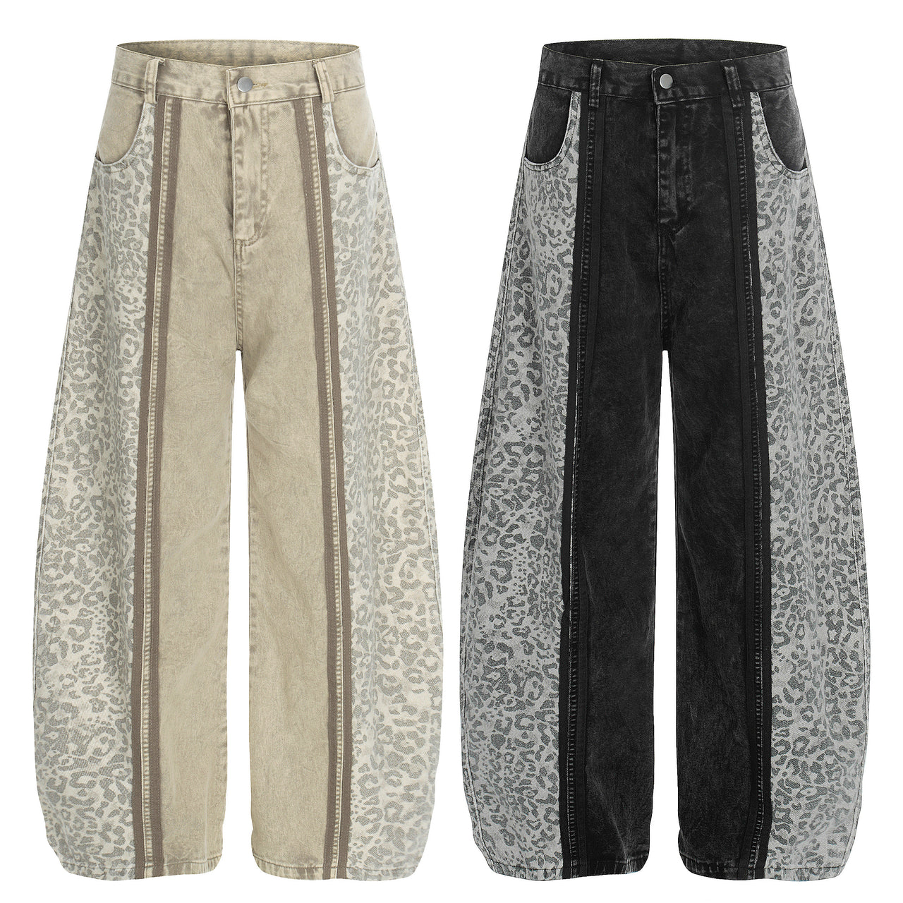 Omirad Leopard Panel Denim Pants
