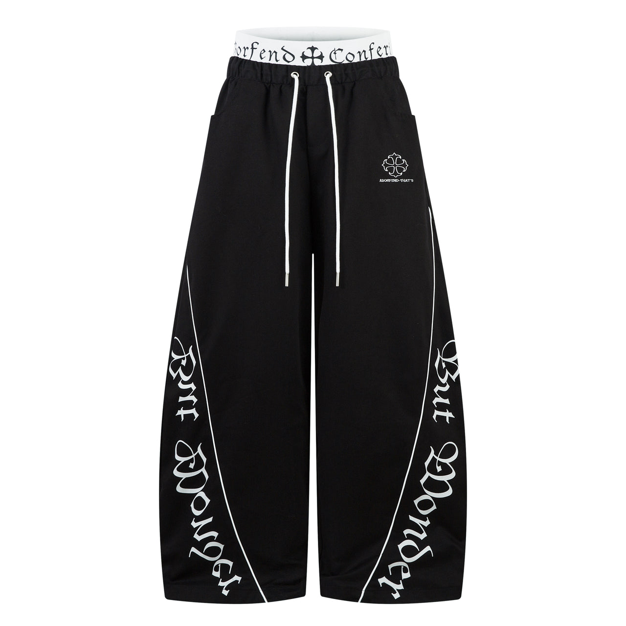 Streetwear Double-Waistband Gothic Typography Scimitar Pants