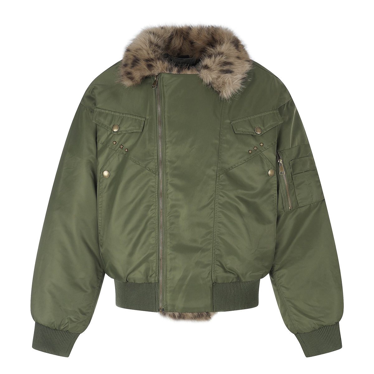 Omirad Faux Fur Collar Utility Bomber Jacket