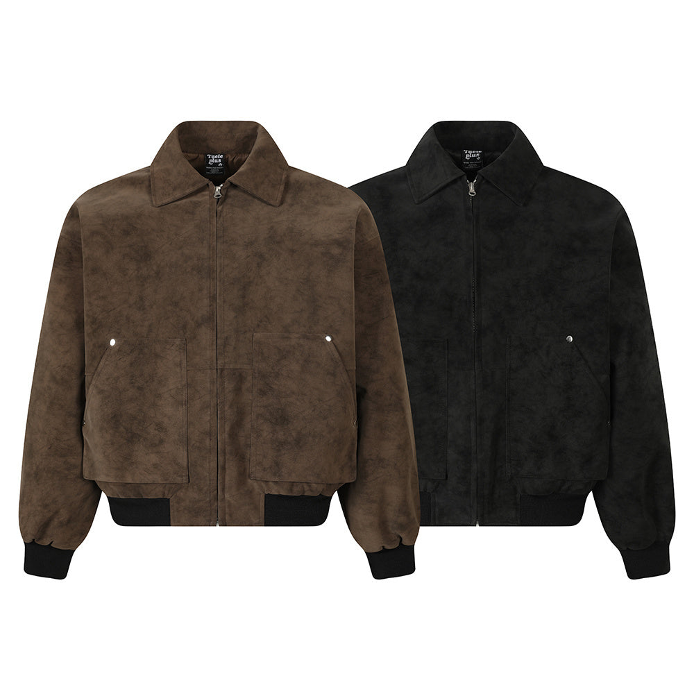 Retro American Marble-Pattern Quilted Leather Jacket