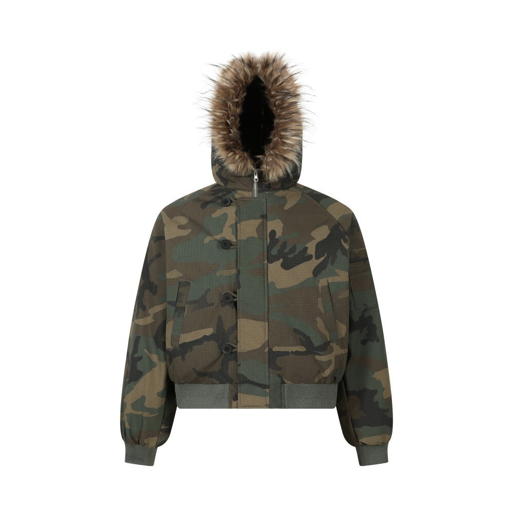 Vintage American Camo Aviator Fur-Collar Padded Jacket