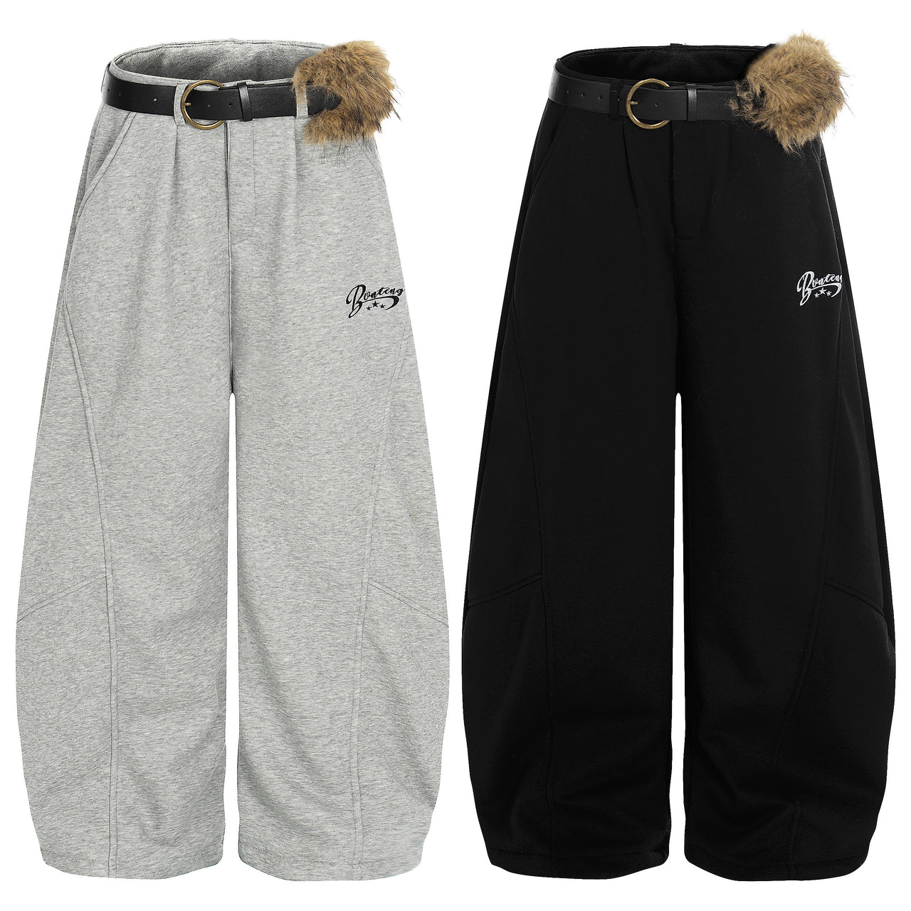 Omirad Belted Fleece-Lined Wide-Leg Pants