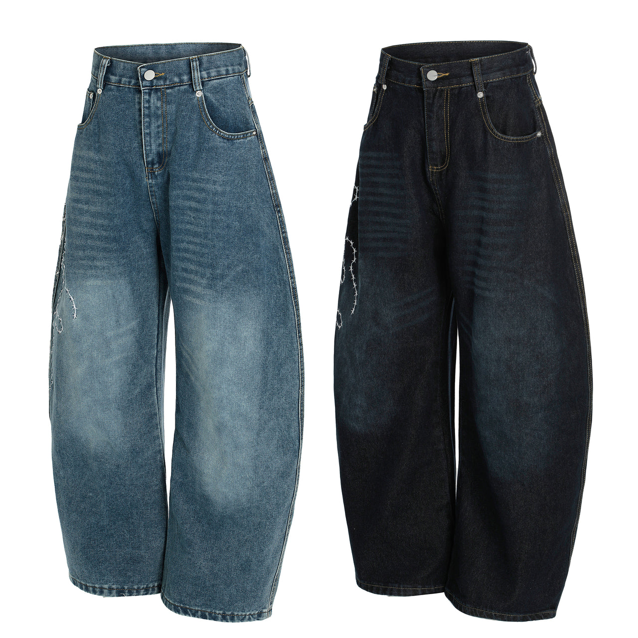 American High Street Rose Embroidery Curved Blade Jeans
