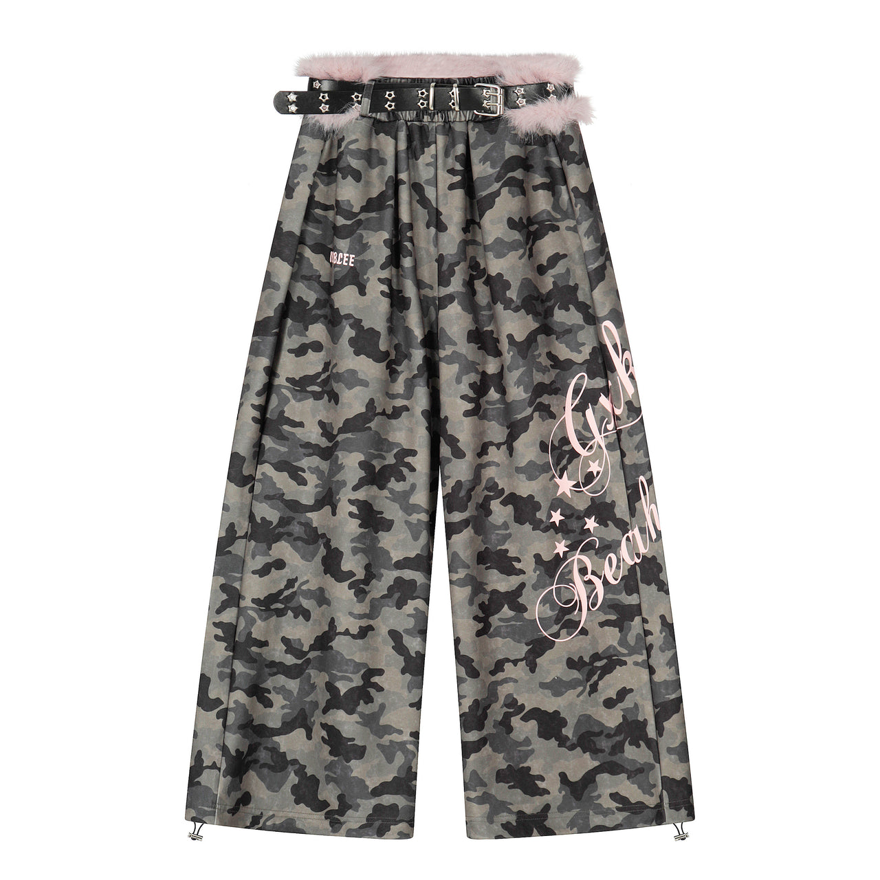 Faux-Fur Waistband Camo Streetwear Pants