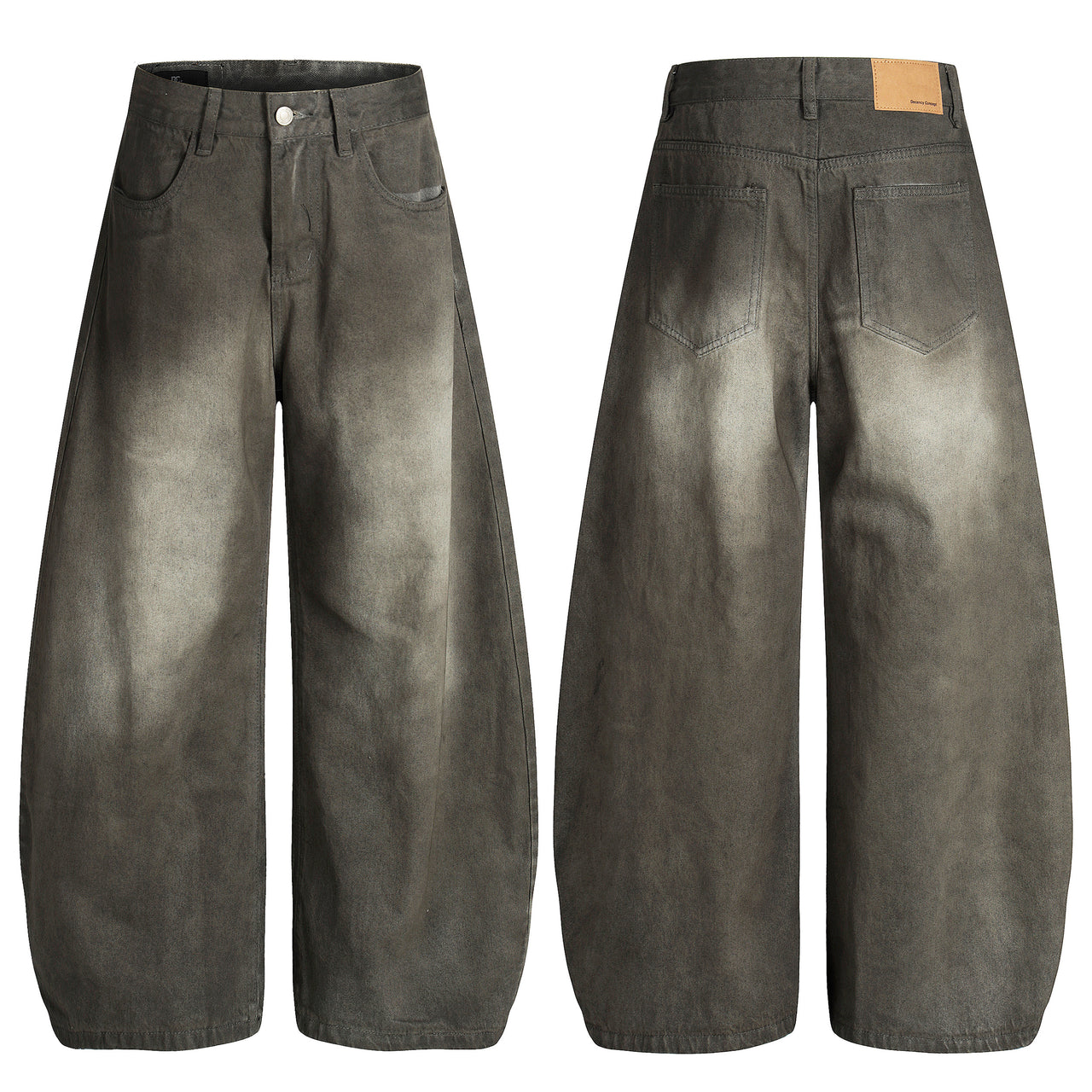 Vintage Washed Curved-Cut Jeans
