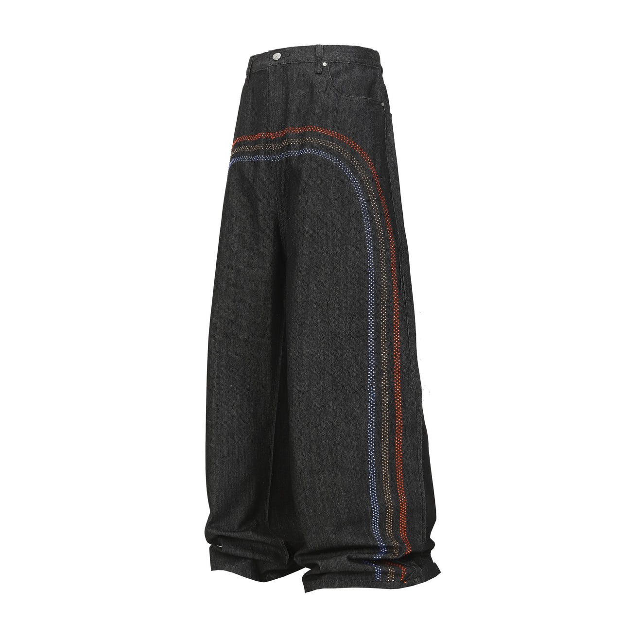 Streetwear Striped Rhinestone Denim Jeans