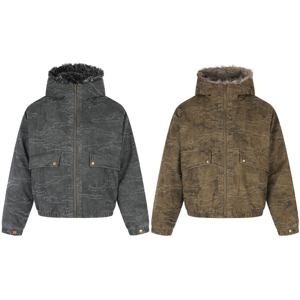 Omirad Faux Fur Hood Washed Utility Jacket