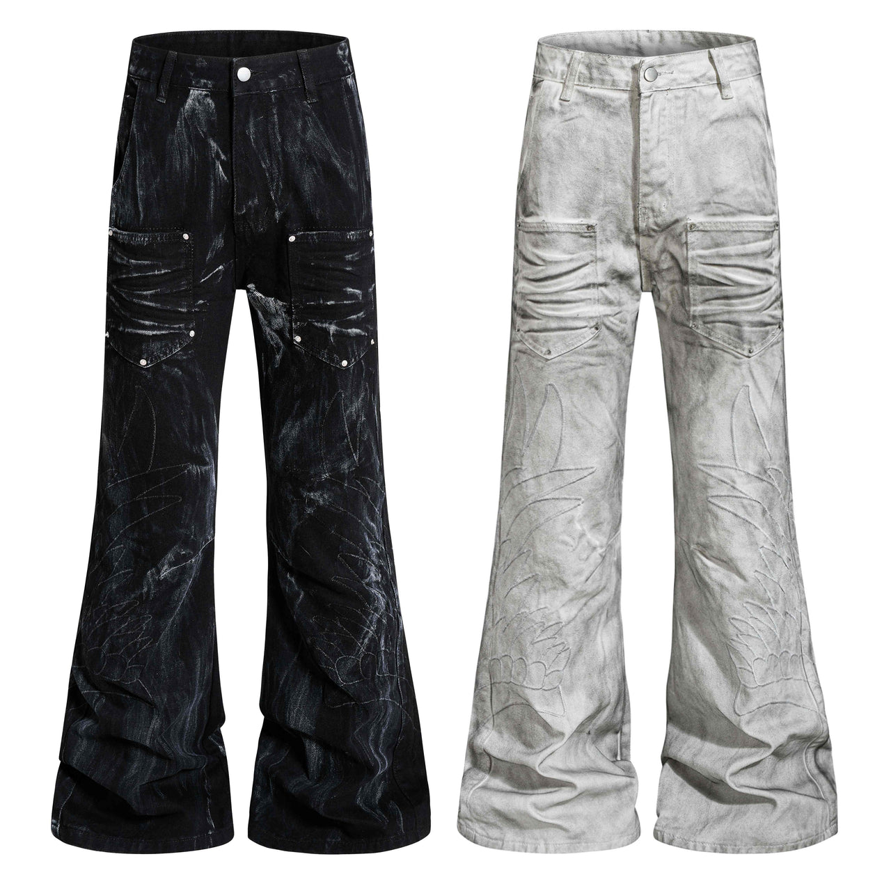 Omirad Washed Utility Flare Denim Jeans