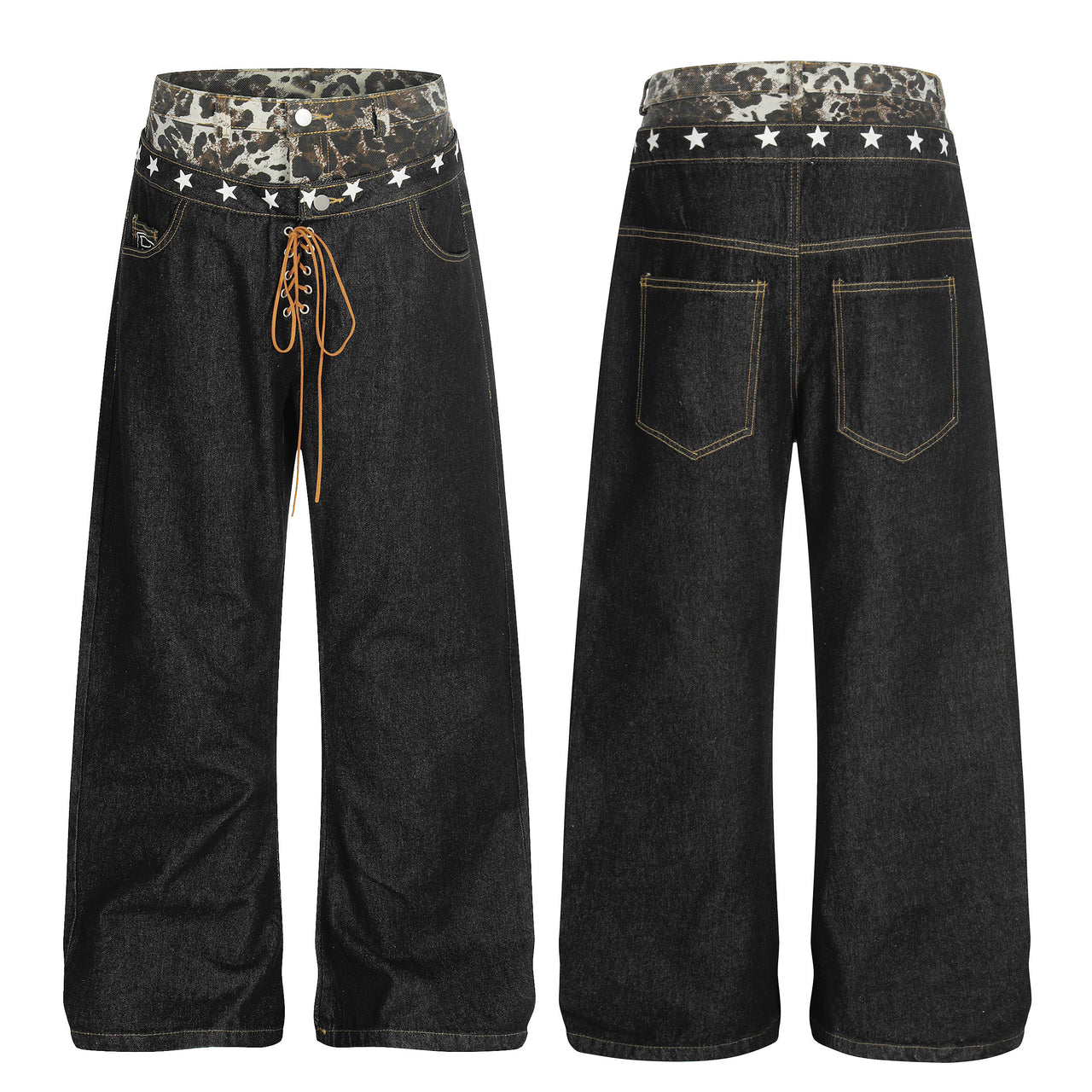 Double-Waist Raw Denim Curved-Cut Jeans