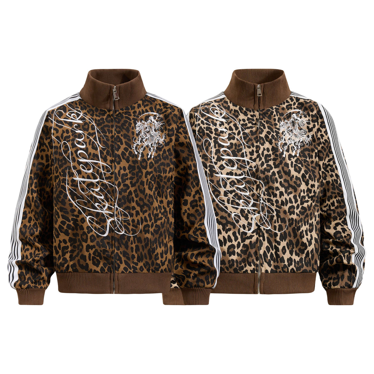 Omirad Leopard Script Stripe Zip-Up Jacket
