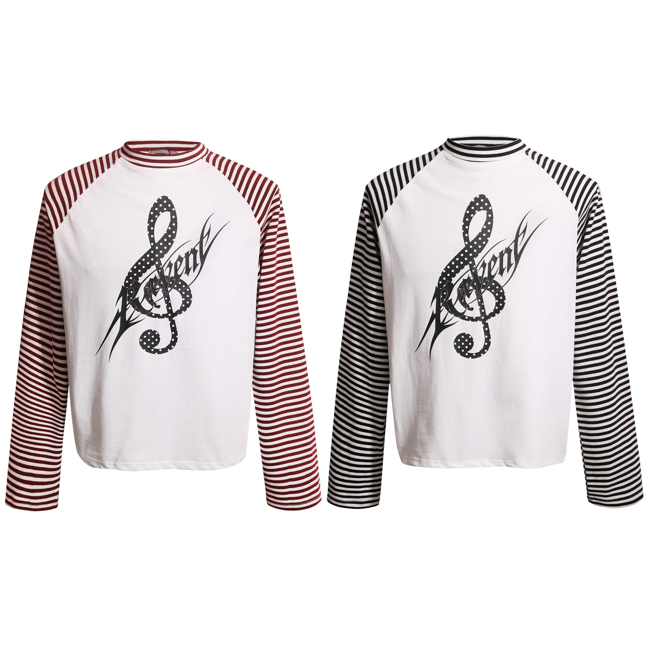 Omirad Music Note Striped Raglan Long Sleeve Tee