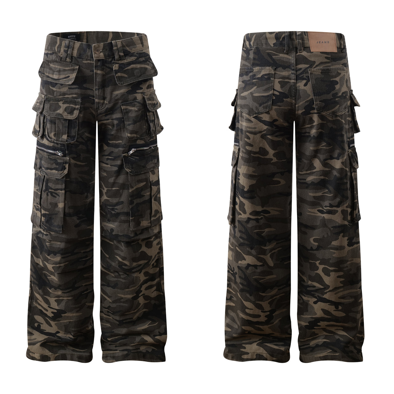 American Streetwear Multi-Pocket Camouflage Cargo Jeans