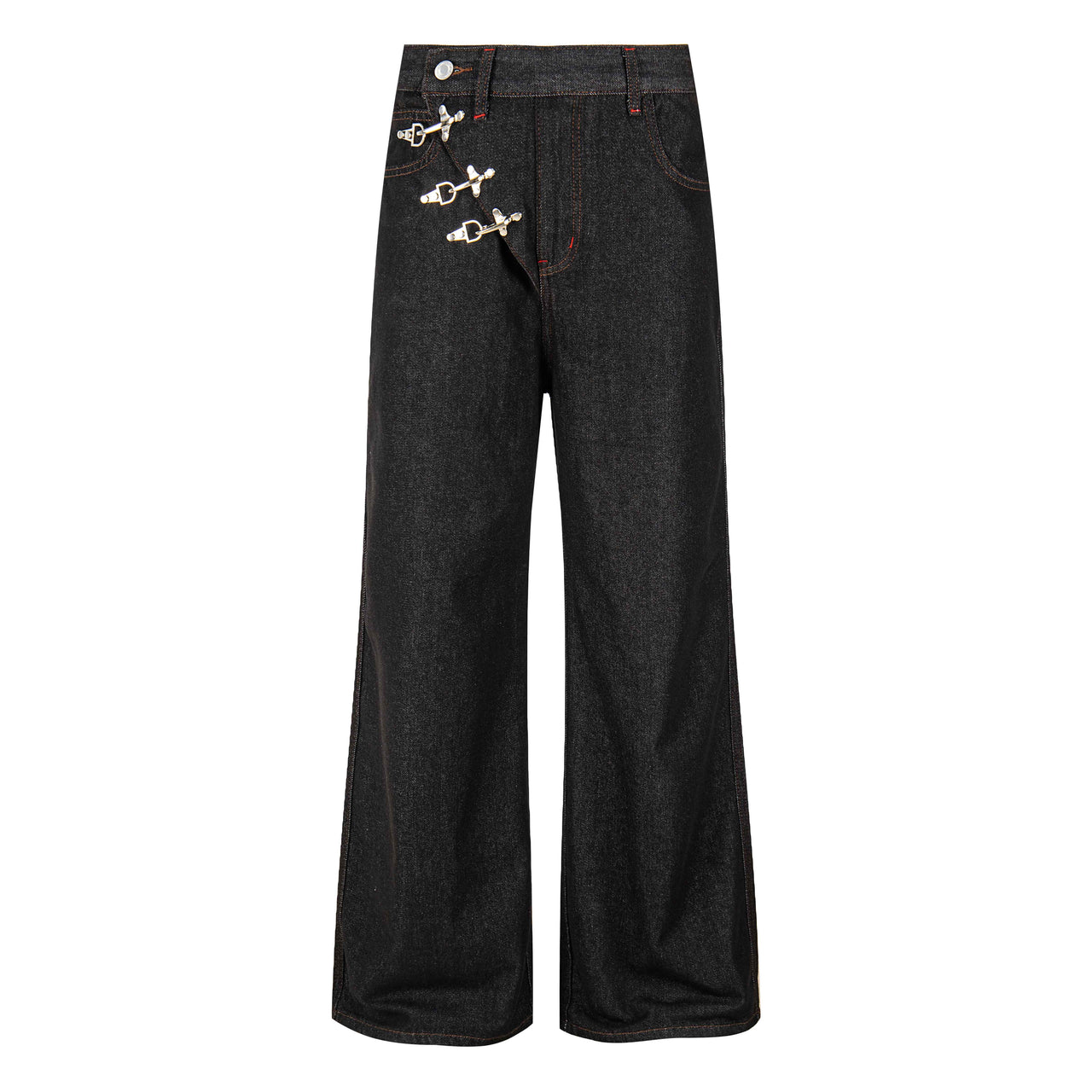 Omirad Hook Closure Wide-Leg Denim Pants
