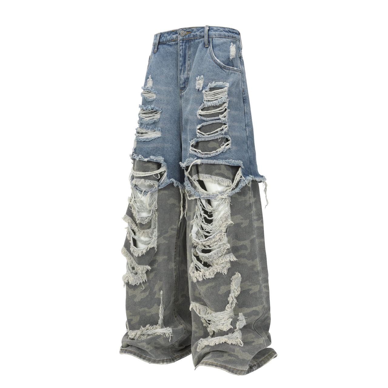 American Streetwear Camouflage Distressed Jeans