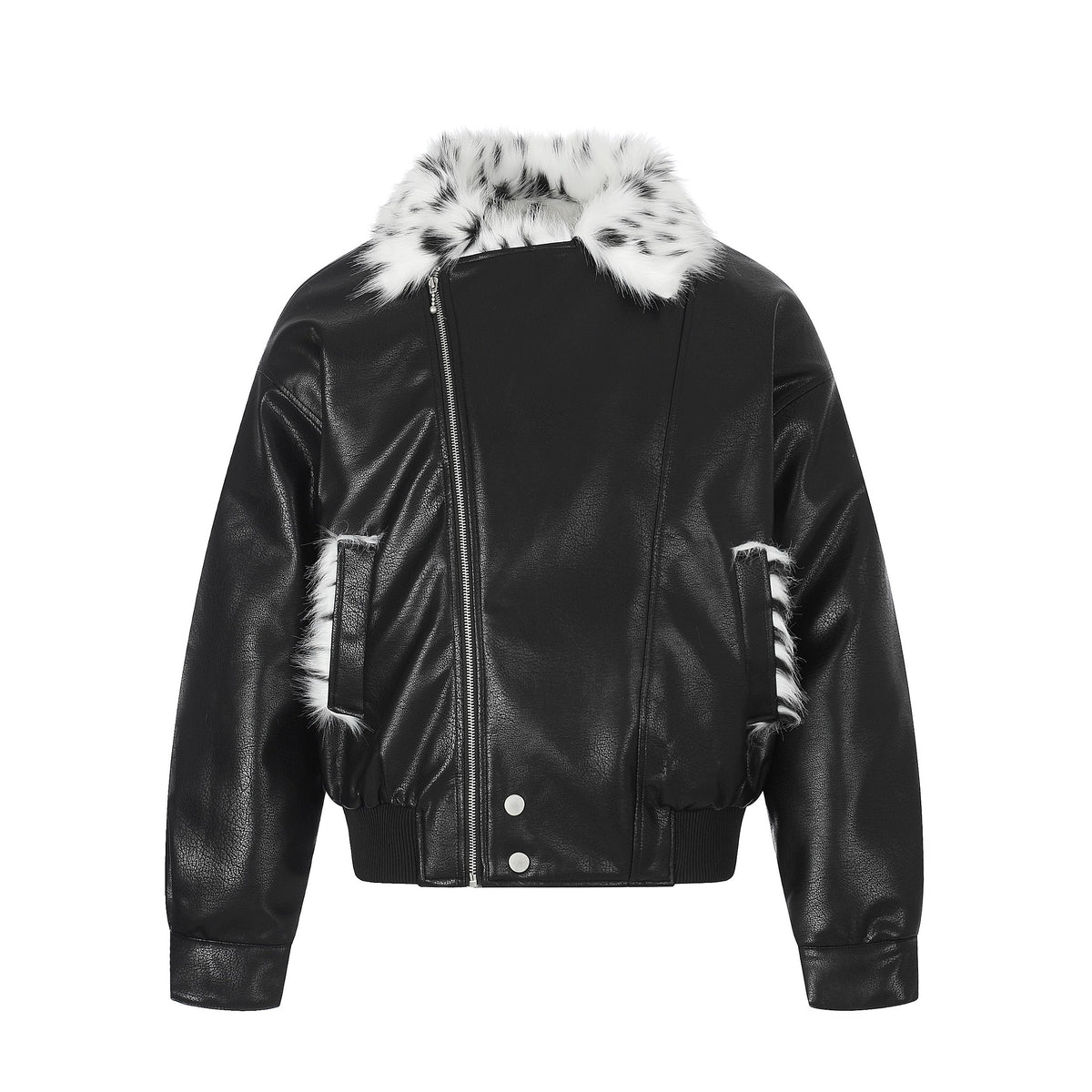 Omirad Faux Fur Collar Asymmetric Zip Bomber Jacket