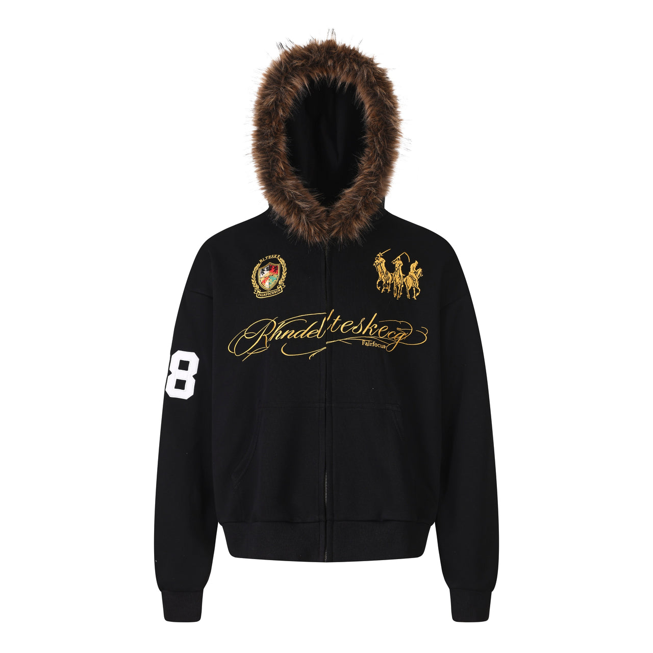 Omirad Faux Fur Trim Graphic Zip-Up Hoodie