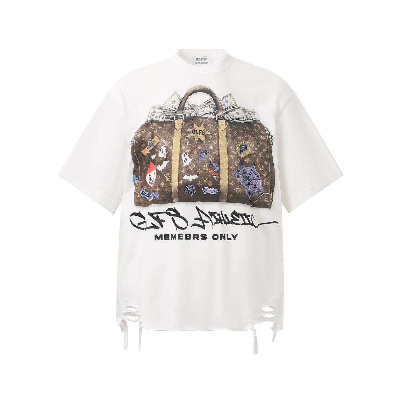 American Street Style Digital Print Distressed Tee