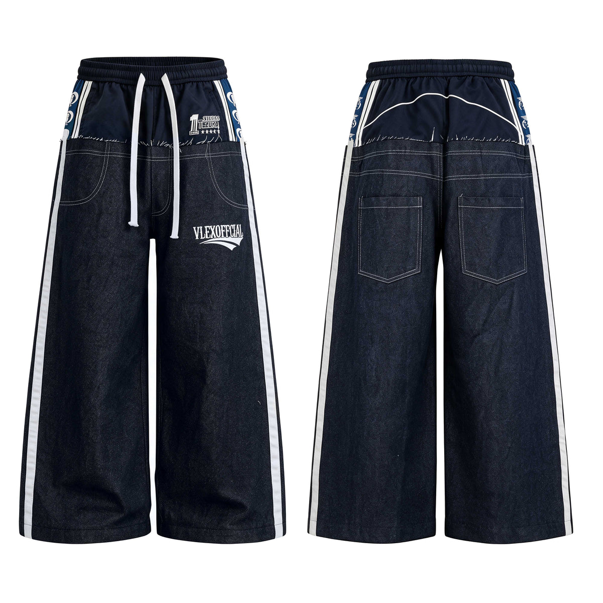 Omirad Double-Waist Side-Stripe Wide-Leg Sweatpants