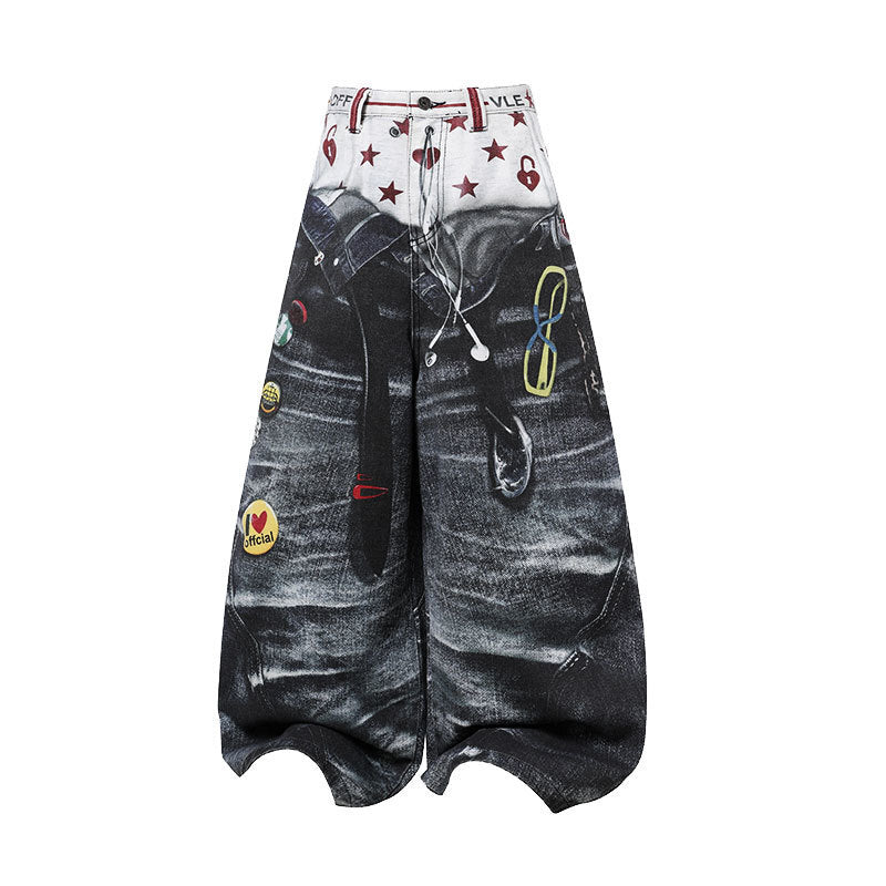 Omirad Retro Graphic Print Barrel Jeans