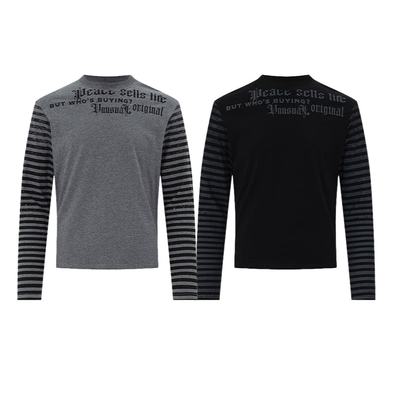Omirad Striped Sleeve Gothic Graphic Long Sleeve Tee