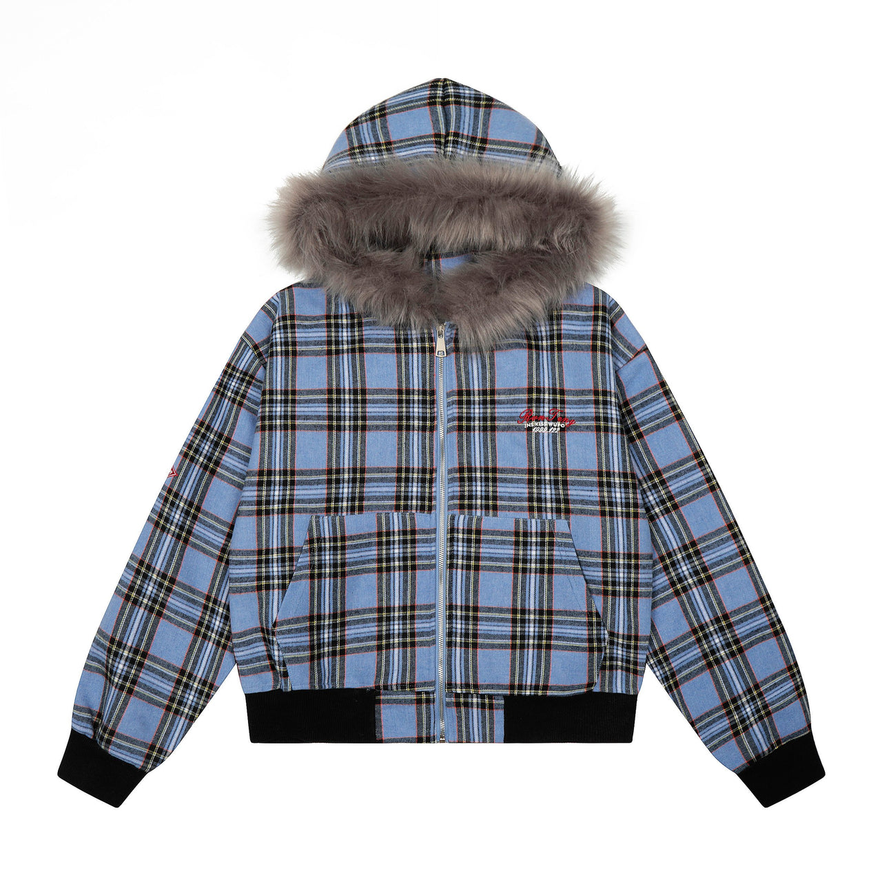 Omirad Faux-Fur Trim Plaid Hoodie