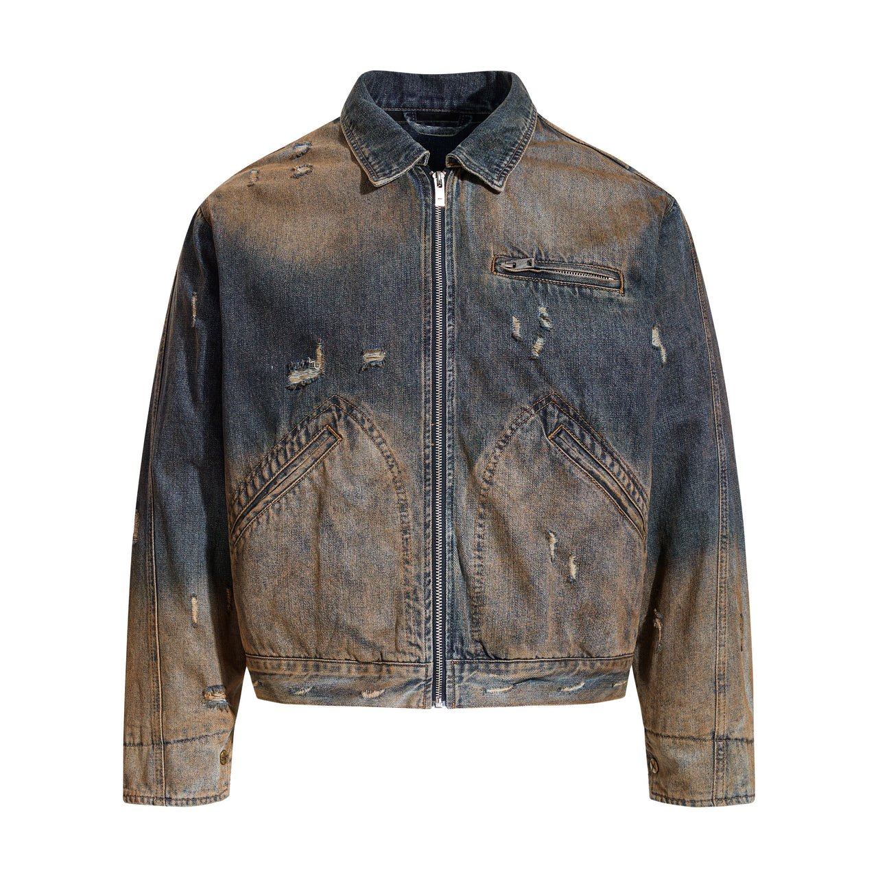 Vintage Distressed Mud-Wash Denim Jacket