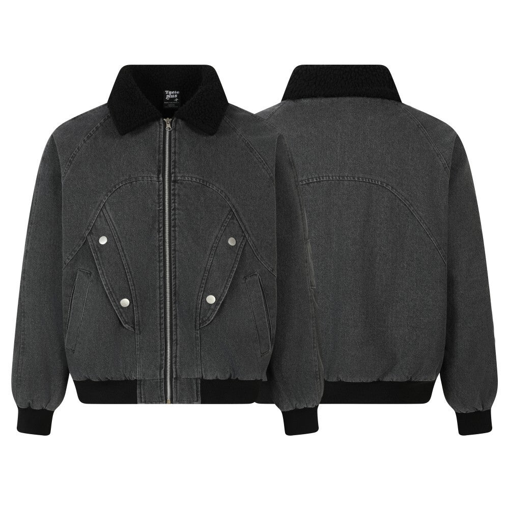 Streetwear Vintage Washed Sherpa Denim Padded Jacket