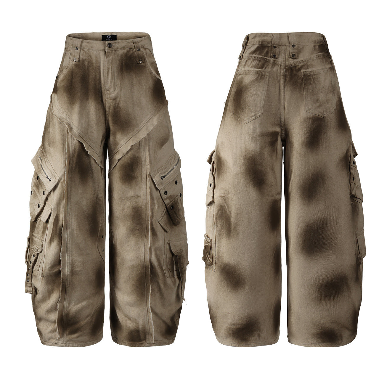 American Streetwear Heavy Spray-Paint Washed Cargo Jeans