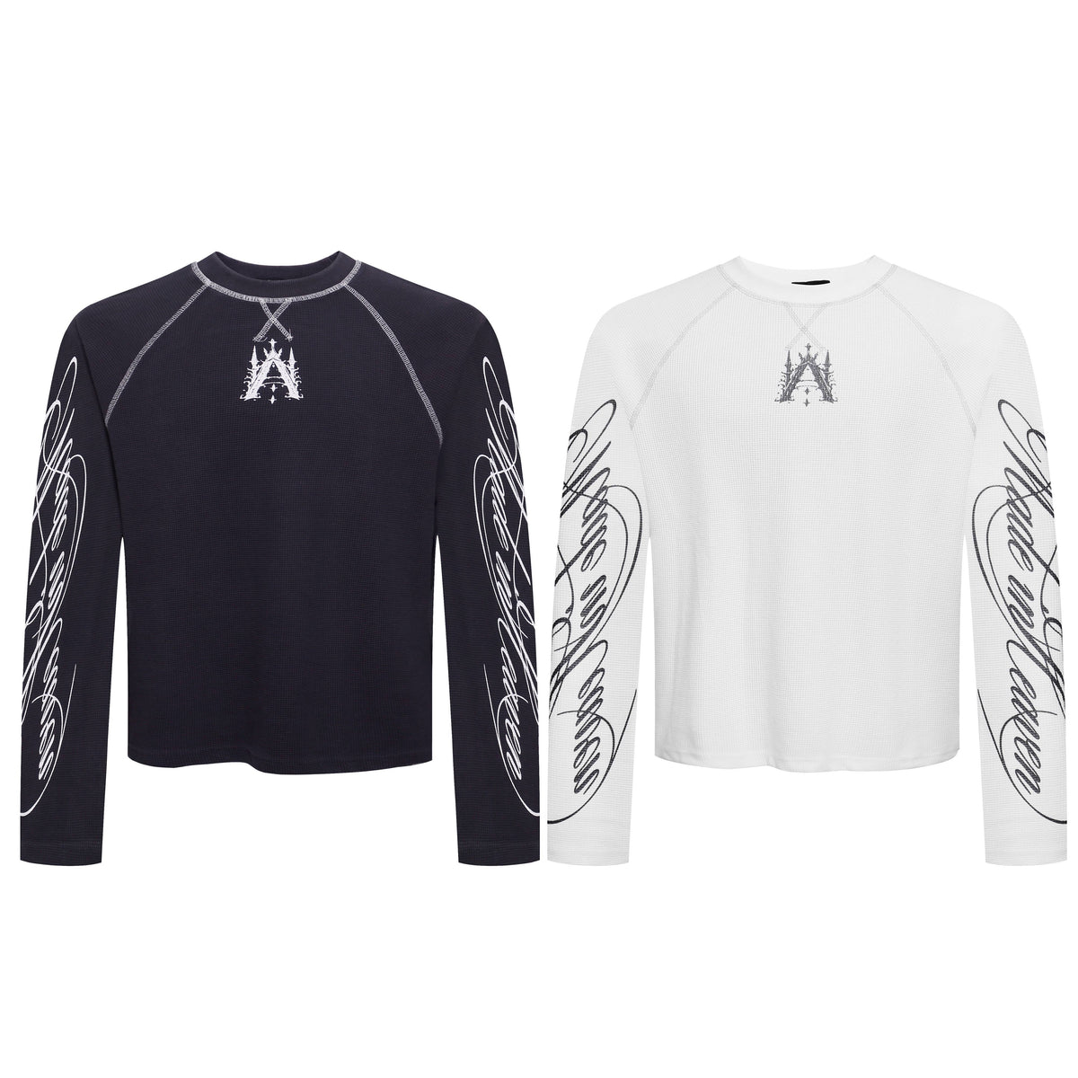 Omirad Script Sleeve Contrast Stitch Long Sleeve Tee