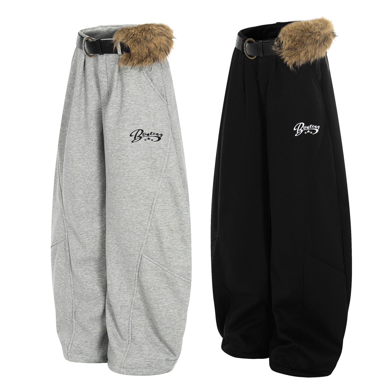 Omirad Belted Fleece-Lined Wide-Leg Pants