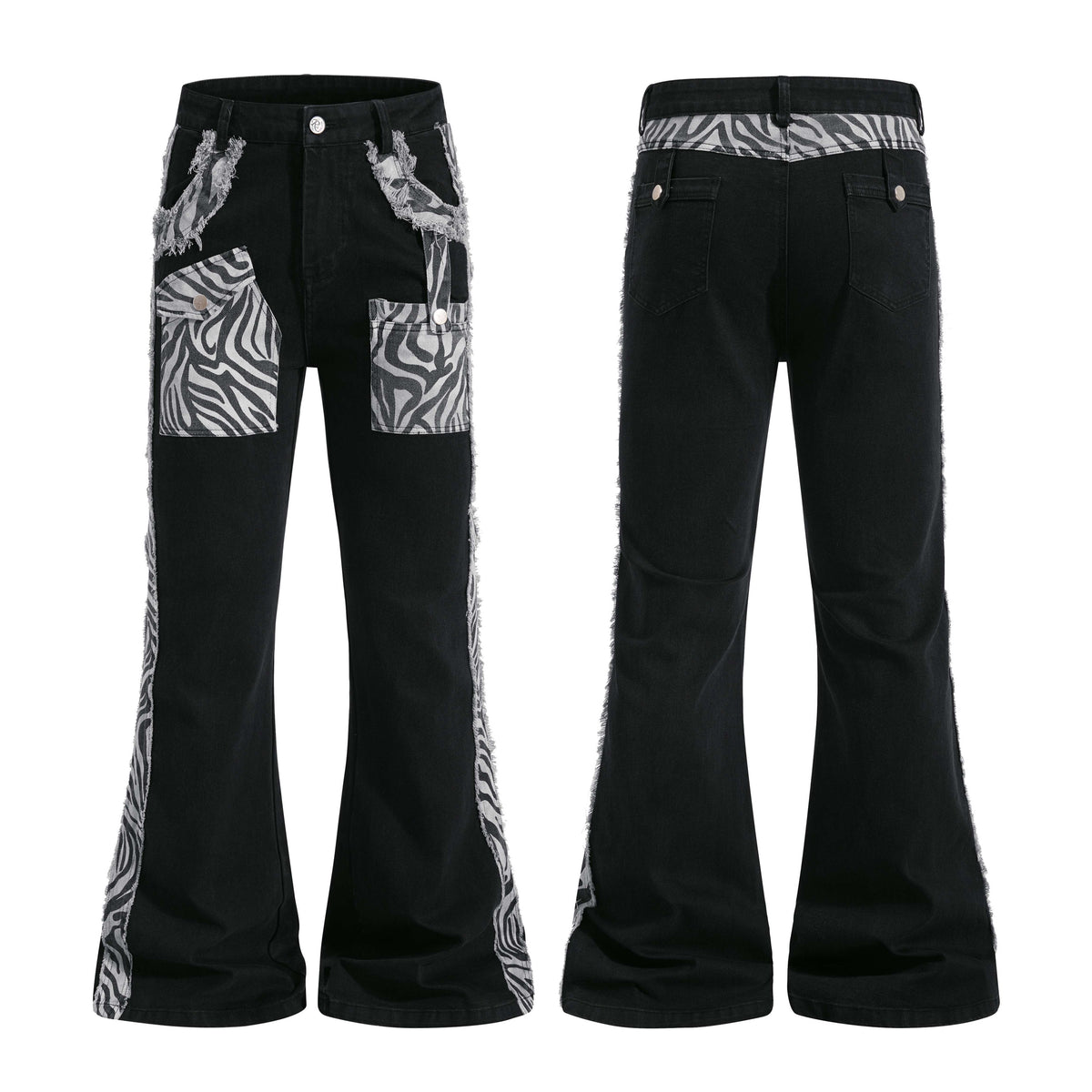 Omirad Zebra Panel Cargo Flared Jeans