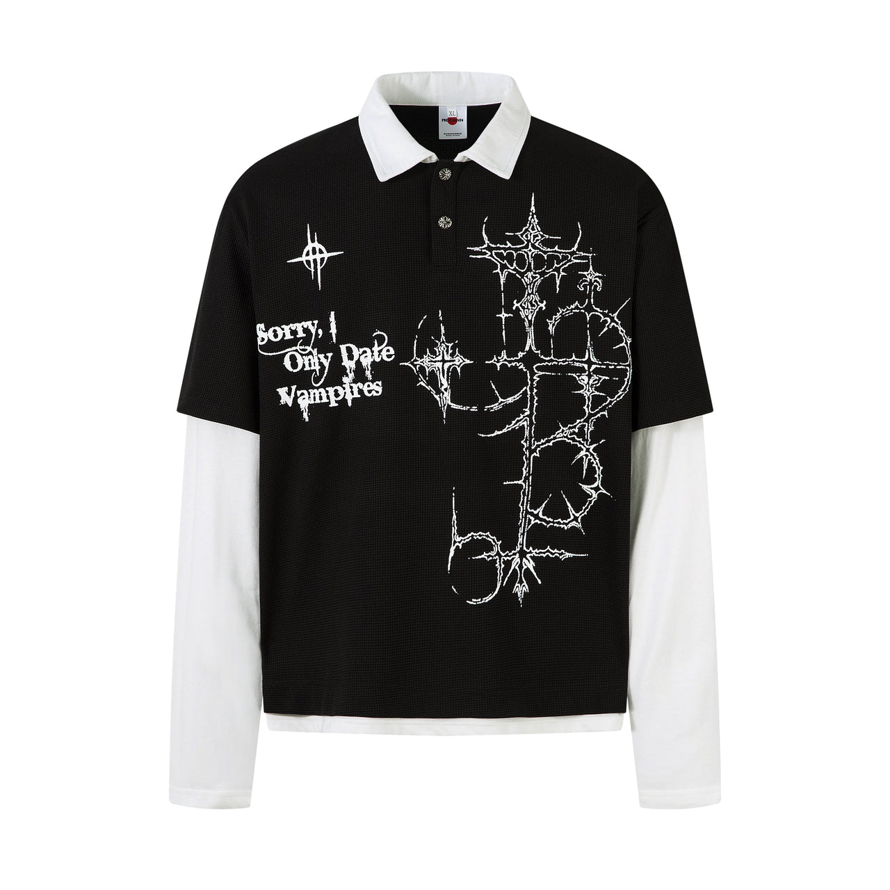 High Street Waffle Texture Letter Print Polo Sweatshirt